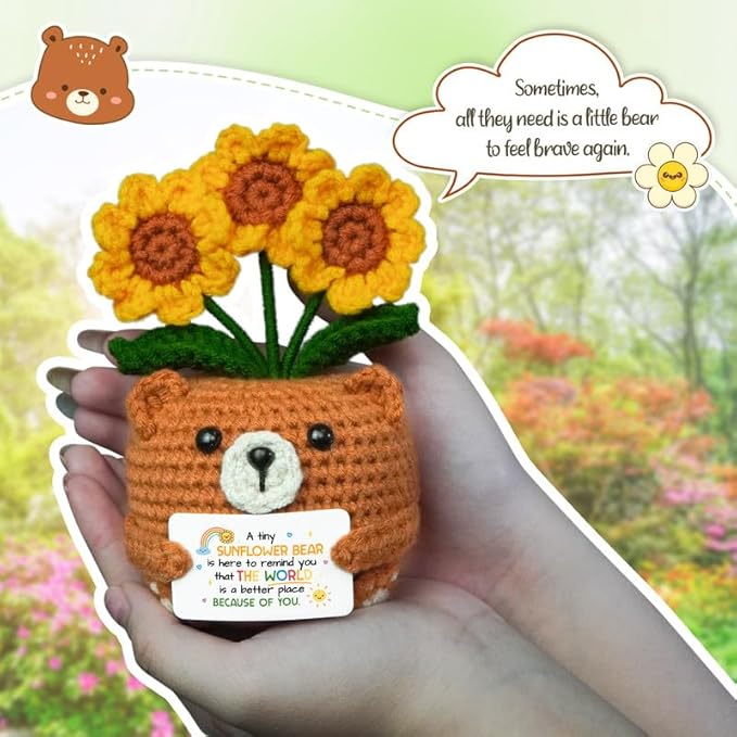 OASSIE Kindergarten Graduation Gifts for Kids Teens - Sunflower Bear Positive Crochet Animals, Inspirational Birthday End of Year Preschool Teen Girl Gifts Trendy Stuff for Boys Girls Daughter Sister
