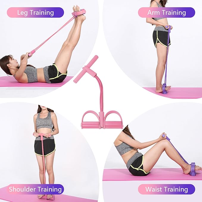 21 Fitness Resistance Bands-4 Tube Pedal Ankle Puller,Upgraded Stretch Bands for Exercise Sit Up Exercise Equipment,Multifunction Tension Rope,Foot Pedal Resistance Bands for Women Men