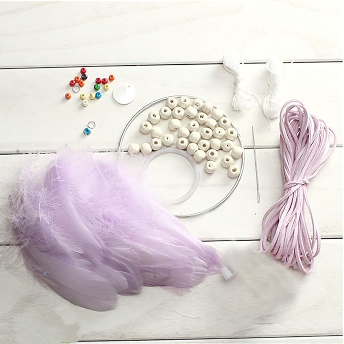 DIY Dream Catcher Making Kit, Macrame Dream Catcher Craft Supplies for Kids Bedroom Wall Decor Nursery Baby Room Hanging Wedding Ornaments Party Handmade Gift (Purple)