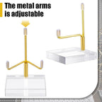 Suzile 4 Pcs Adjustable Metal Arm Display Stand Easel with Acrylic Base Rock Display Easel Holder Acrylic Crystal Clear Plate Stand for Geodes Mineral Agate (Gold, 2 x 2 x 3 Inch)