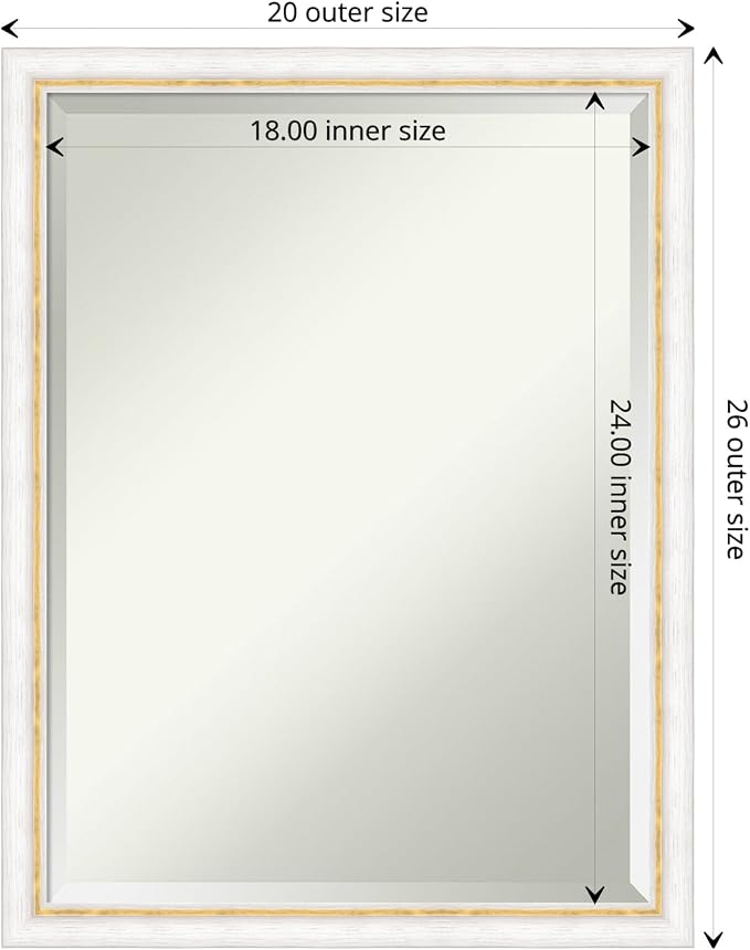 Amanti Art White Wall Mirror 26x20 Morgan White Gold Rectangle Bathroom Mirror for Wall Decor Living Room, Medium Modern Wood Frame, Hangs Horizonally and Vertically, Bathroom Decor, Beveled Edge