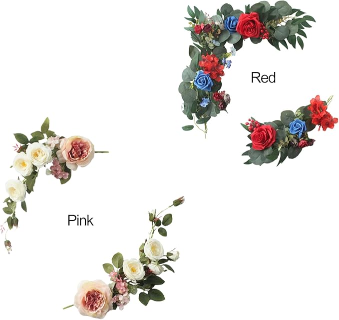2Pcs Artificial Peony Flower Swag 16in Decorative Swag with Eucalyptus Leaves, Decorative Floral Swag, Artificial Rose Swag, Silk Floral Swag Wedding Arch Flowers for Ceremony Home Wall Door(Pink)
