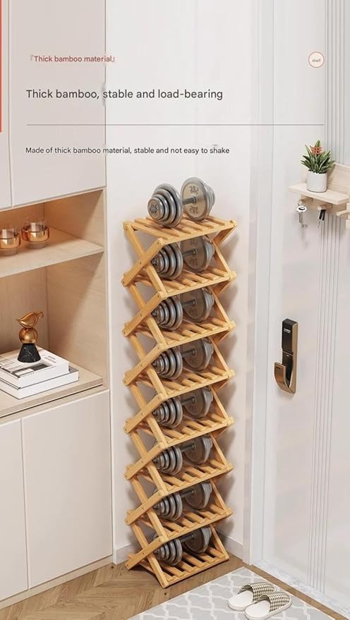 Simcat Bamboo Shoe Rack, Portable Folding Shoe Storage Rack,No Installation Free Standing Shoe Rack for Entryway, Closet, Dorm/Small Spaces (Eight shades of brown)