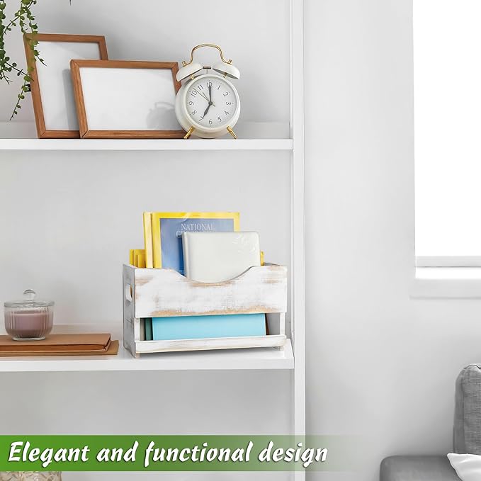 DRASTAR Magazine Holder, Bathroom Magazine Rack Floor, Wood Magazine Holder, Storage Holder for Book File Newspapers, Retro White