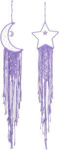 PATIKIL Moon Star Dream Catcher Decor, 39" Boho Dream Catcher Macrame Woven Wall Hanging for Home Decor Bedroom Accessories Cafes Wedding Decoration, Purple