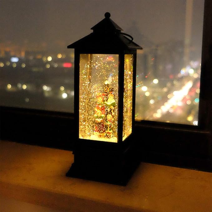 Wondise Christmas Lighted Musical Snow Globes Lantern with Timer, 12 Inches USB Powered and Battery Operated Spinning Water Glittering (Choir)