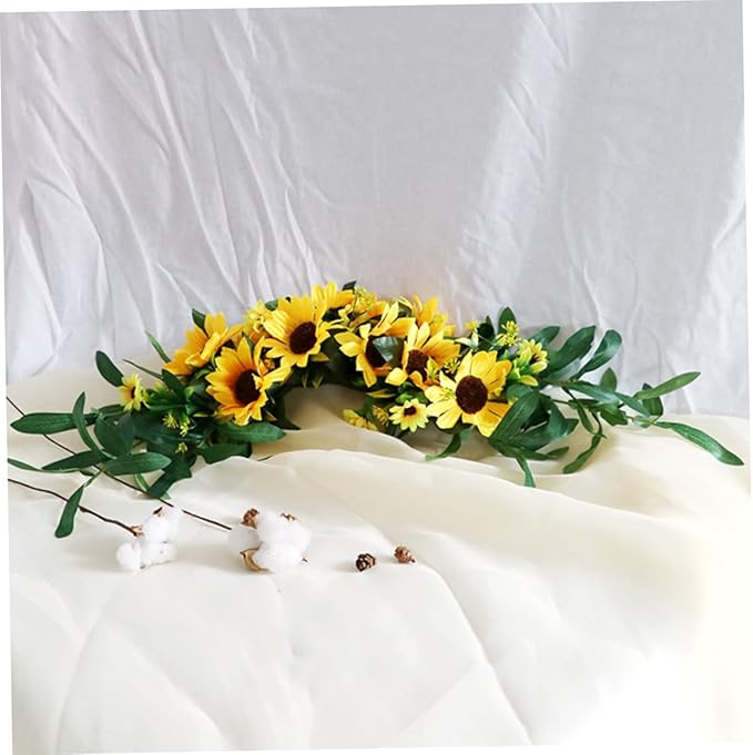 Holibanna Artificial Sunflower Swag Wedding Arch Flowers Floral Door Swag Green Leaves Hanging Ornament for Wedding Backdrop Fireplace Garden Decor