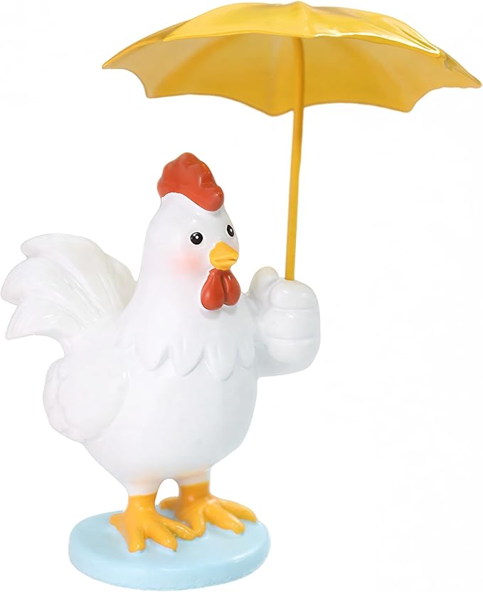 Funny Chicken Resin Statue - Cute Baby Chicken with Yellow Umbrella Statue for Fairy Garden Decor Spring Chick Figurine for Outdoor Planter Yard Patio Lawn Indoor Table Decor for Home Gifts
