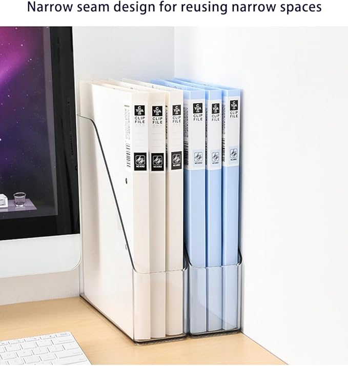 Acrylic Magazine Holder, 2 PCS File Magazine & Book Storage Rack for Office Desk, Clear Book Organizer with 3pcs Silicone Automatic Bookmarks