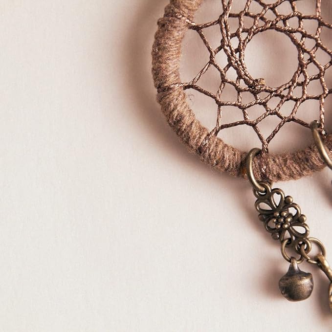 Miamor Retro Style Small Brown Dream Catcher Keychain With Little Bells Purse,Backpack or Bag Hanging ornament Accessories