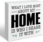 Farmhouse Decor, What I Love Most About My Home Is Who I Share It With, Gift For Her, Country Wood Signs, Home Decoration, Box Sign Decor Tabletop, 5.1x5.1inches