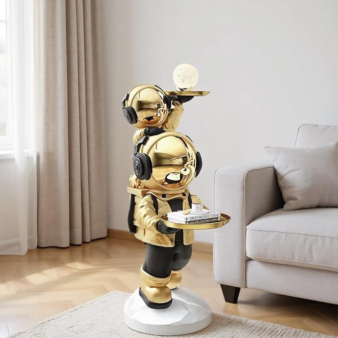 Large Astronaut Statue, Astronaut Sculpture, Astronaut Decoration, Cool Metal mask Decor, Floor Sculpture, Suitable for Living Room, Bedroom, Stores, etc., Tray can be Used for Storage