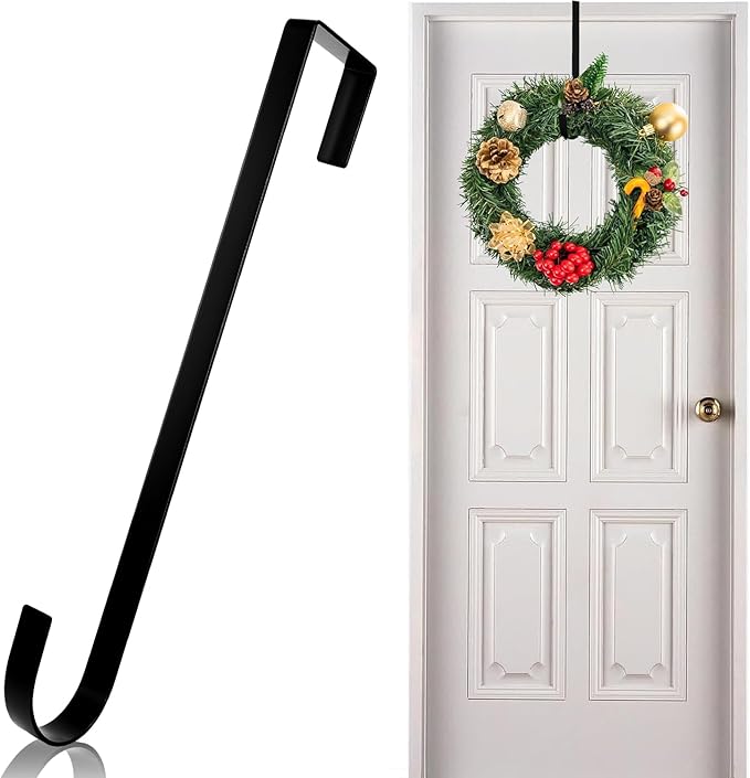 12 in Wreath Hanger Black Wreath Hangers for Front Door Wreaths Hangers Hook Over The Door Hook for Christmas Wreaths Holder Xmas Halloween Easter Home Outdoor Decorations