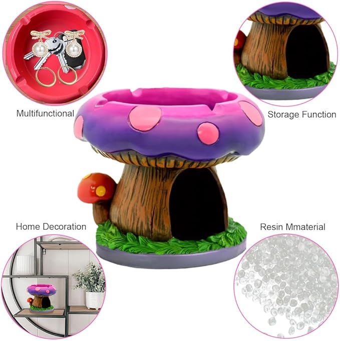 Fantastical Mushroom House Ashtrays with Storage-Cool Ash tray for Weed Smokers and Bong Users with Smoking Accessories Collection Home and Office Desktop Decor (Mushroom Ash tray)
