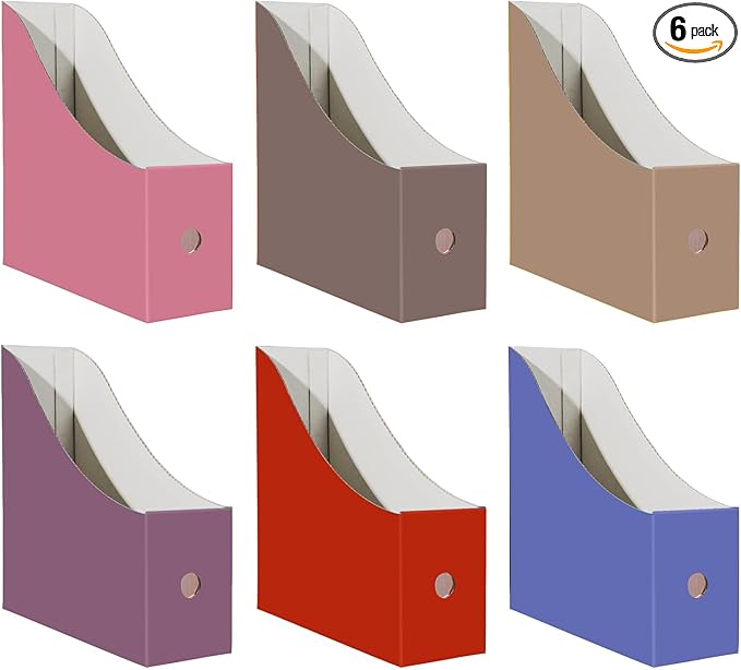 Limitliho 6 Pack Cardboard Magazine Holder for Desk, Book Bins for Classroom Library,Office,Home, 10.6" H x 10.2" L x 3.5" W in Magazine File Holder (Elegant color)