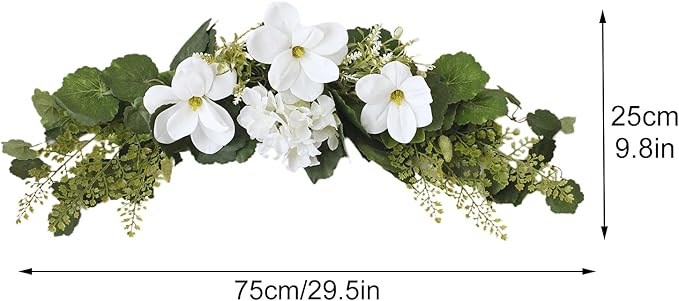 29.5in Artificial Peony Floral Swag, Simulation Mixed Flower Lintel Wall Hanging Faux Floral Swag Wreath with Green Leaves, Wedding Arch Garland for Ceremony Table Centerpiece (Magnolia)