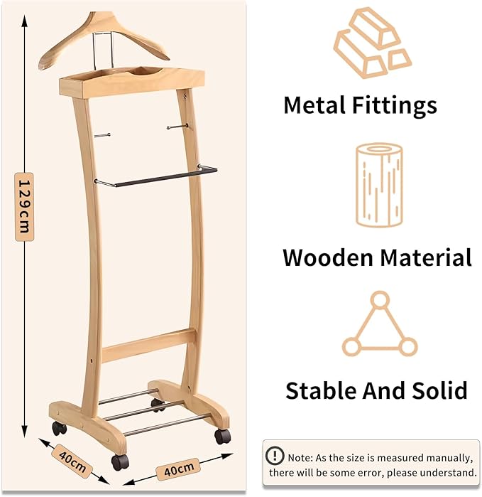 Suit Valet Stands for Women and Men Wooden Suit Valet Stand with Contour Hanger Trouser Bar and Top Storage Tray Contour Hanger Chair Valet for Entryway Bedroom(B)