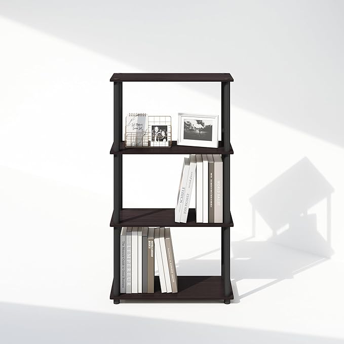Furinno Turn-N-Tube Book Shelf, 4-Tier Bookshelf, Bookcase with Multipurpose Compact Display Rack, 11.6 x 23.6 x 43.2, for Living Room, Bedroom, Home Office, Dark Walnut