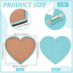 BENECREAT Light Sky Blue Heart Pin Cork Board, 10.6x11.8inch Bulletin Display Board Wall Mounted Cork Board for Brooch Pin Storage Display, Office Home and School Decor