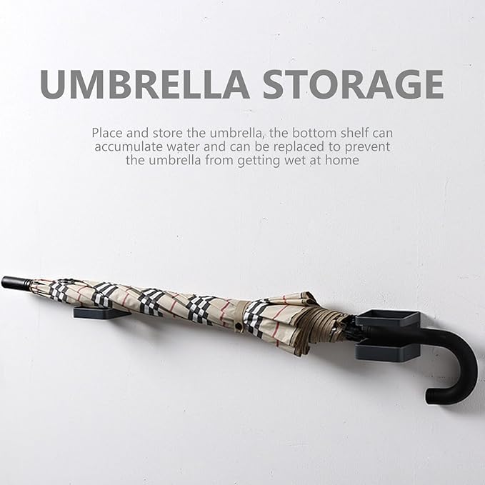 PRETYZOOM Self-adhesive Wall Mount Umbrella Stands Rack for Indoor Outdoor Gray Black 2 Pack