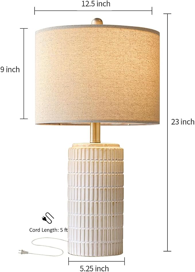PoKat 23'' Bedside Table Lamp for Bedroom Nightstands, Birthday Gifts for Women Mom, House Warming Gifts New Home Decor, Ceramic Desk Lamp for Living Room, White Modern Bedroom Lamp