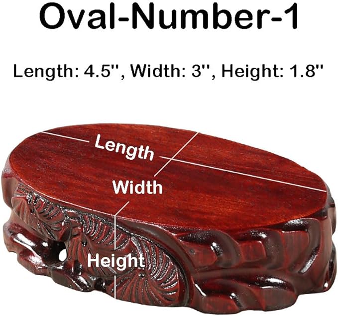 GOLDY&WENDY Vintage Chinese Wooden Small Oval Display Stand Handmade Carved Vase Fishbowl Stone Buddha Statue Ornament Pedestal