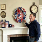 4th of July Decorations Outdoor Patriotic Wreaths for Front Door 250th Anniversary Decorations Red White and Blue American Flag Wreath (God Bless America 3)