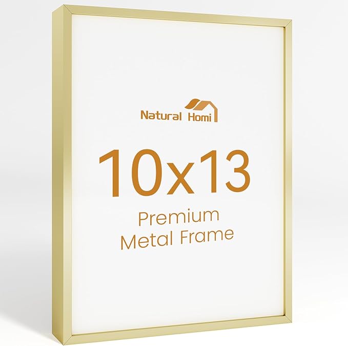 10x13 Aluminum Metal Picture Frame,Tempered Glass Gold Photo Frame 10x13 for Family Photo,Posters,Art,Document to Wall Mount Horizontally or Vertically