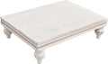 SwallowLiving Farmhouse Wood Riser for Display Decorative, Rustic Shabby Chic Tray for Kitchen Counter, Coffee Bar Table, Dining Room, Wooden Rectangle Beaded Pedestal Stand for Food, White