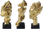 aboxoo 3 Pcs Thinker Statue, Silence is Gold Abstract Art Figurine, See No Evil Hear No Evil Speak No Evil Statues, Modern Resin Sculptures Decor for Living Room, Home, Office Study (Gold)
