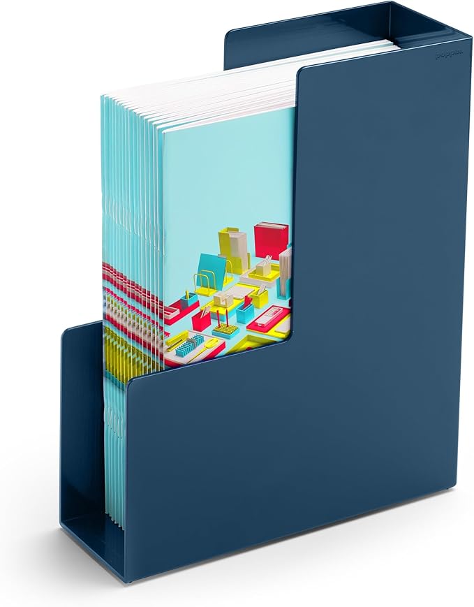 Poppin Magazine Holder - Durable Hard Plastic Magazine and File Organizer, Lacquer-Like Finish, Desk Organizer, Multiple Colors Available (Slate Blue)