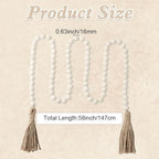 Wood Bead Garland 58 Inch Nature Wooden Beads for Boho Farmhouse Table Home Decor with Tassel, Wooden Prayer Bead, Rustic Country Boho Wall Hanging Decor for Kitchen Modern Living Room Tray Vase Shelf