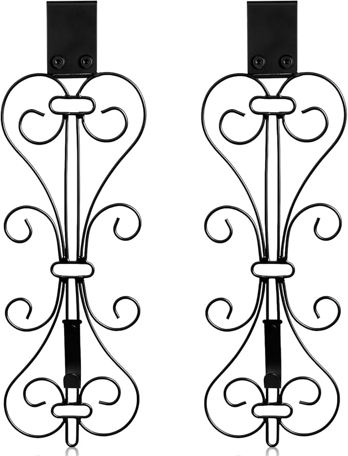 Kathfly 2 Pack 17 Inch Wreath Door Hanger Front Door Metal Bow Hanging Hook Adjustable Hook Length for Garden Spring Wreath Porch Decor Christmas Valentine's Day Decorations(Black)
