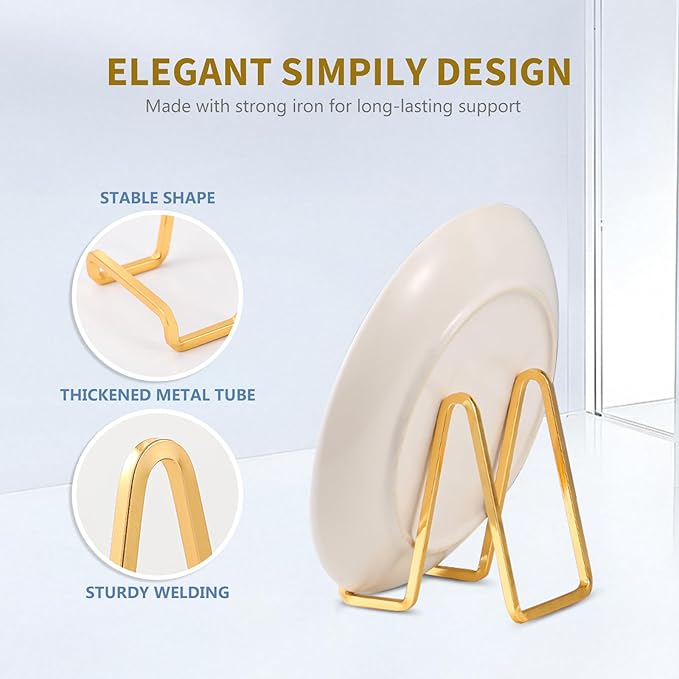 Plate Holder Easel Display Stand - 4.5 inch Metal Plate Stands for Display - Tabletop Picture Stand - Gold Iron Easels for Display Pictures | Photo Frames | Book | Decorative Plates | Plaque - 3 Pack