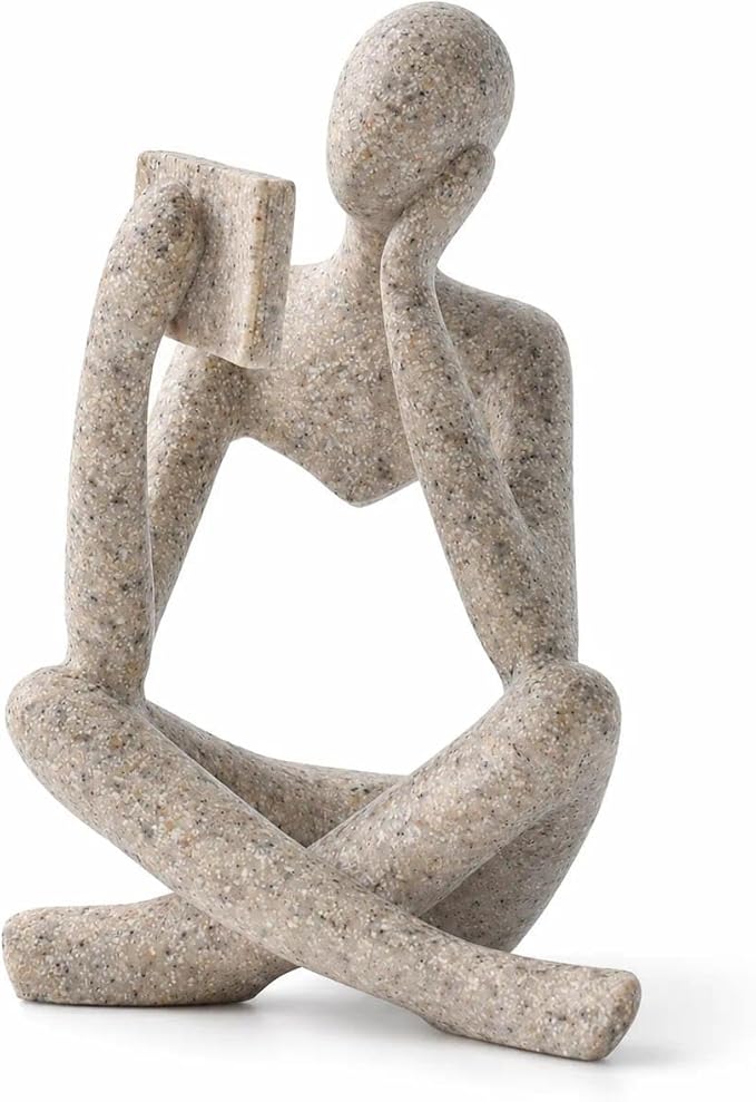 Bookshelf Decor Thinker Statue, Sand Abstract Reading Figurine Style B, Resin Decorative Bookend for Coffee Table, Shelf, Home Office, Library, Gift for Book Lovers