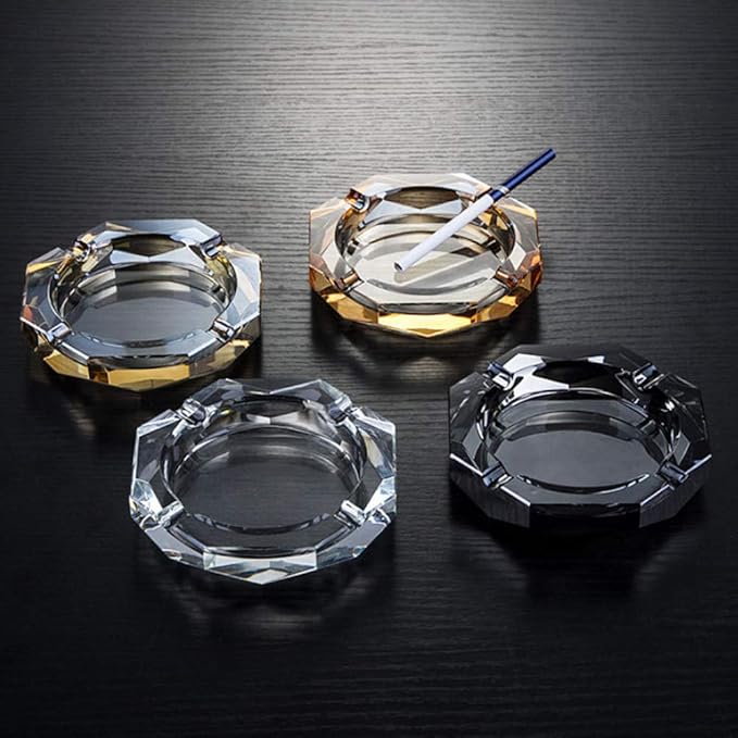 Crystal Glass Ashtray, Octagon Ash tray Cigar Cigarettes Ashtray Holder Office Home Desktop Tabletop Decoration,Crystal Clear