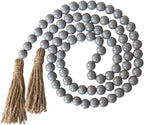 Boho Decor Wood Beads Garland Farmhouse Wall Hanging Decorations Natural Wooden Bead Tassel Decorative for Coffee Table Christmas and Prayer (Gray, 58")