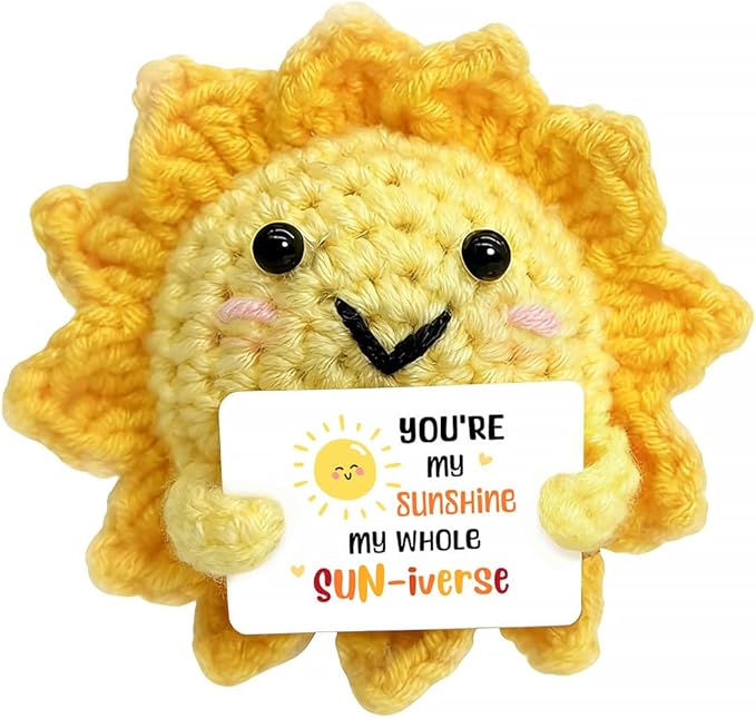 Sunshine Gifts for Girlfriend & Boyfriend, Handmade Positive Crochet Sunshine Doll with Sweet Messages - Crochet Emotional Support Buddies, Positive Gift for Her/Him, Long Distance Relationship Gifts