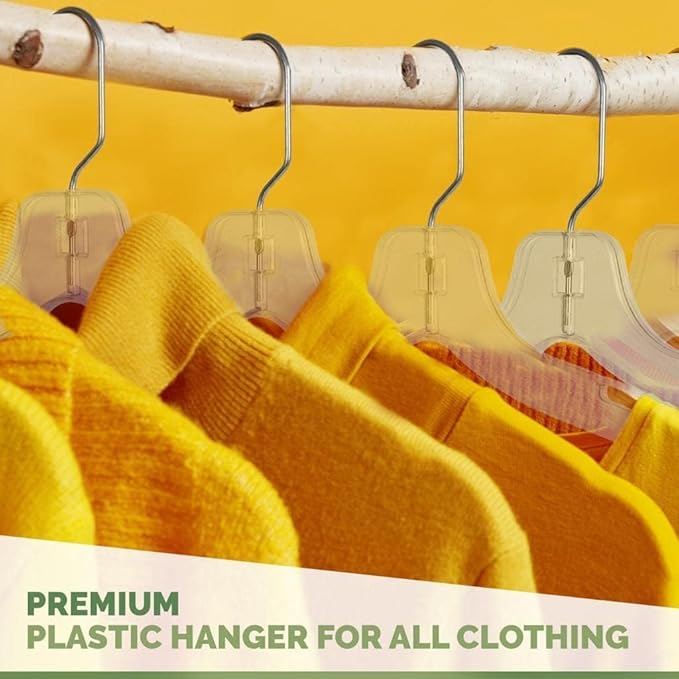 DEILSY™ Clear Plastic Hangers 100 Pack - Durable Clothes Hanger for Wardrobe Organization, Essential Plastic Hanger for Garments, Versatile Coat Hangers for Home and Retail Use