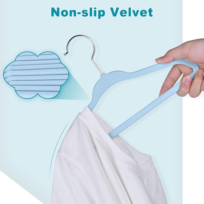 BAGAIL 50 Pack Kids Velvet Hangers 11 Inches Children's Clothes Hangers Non-Slip Baby Hangers for Infant/Toddler (Babyblue)