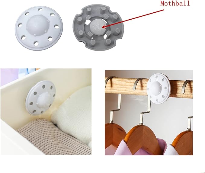 6 Pack Moth Ball Case with Adhesive Wall Sticker, Refillable Case for Moth Repellent Balls, Closet Clothes House Drawers Hanger Moth Block Case, 6cm Diameter, White, 6 Count (Pack of 1)