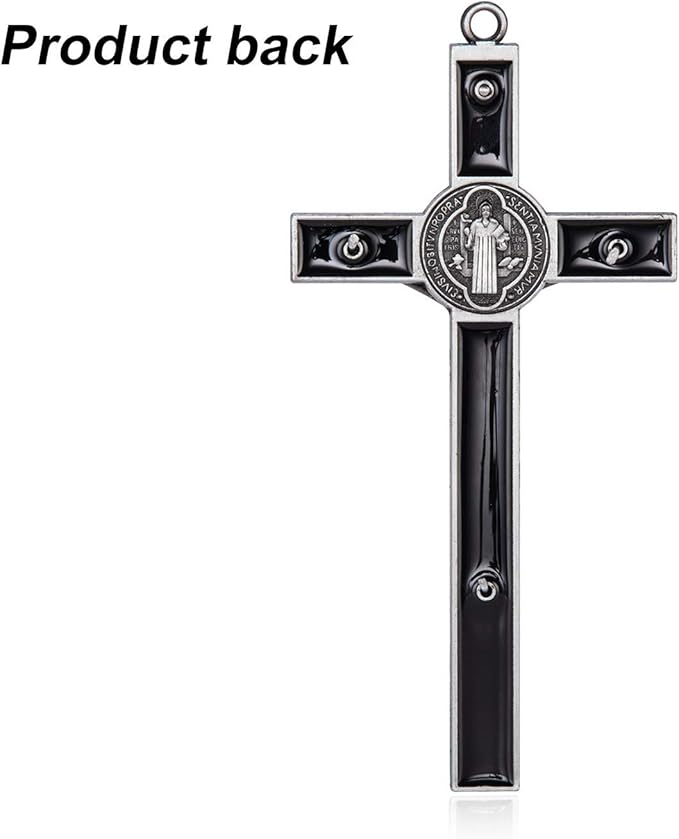 Wellcho Black Enamel Crucifix Wall Cross -Saint Benedict Metal Wall Art-7 Inch Cross Give Blessing and The Spiritual Sacred:Faith Gift for your Acquaintances