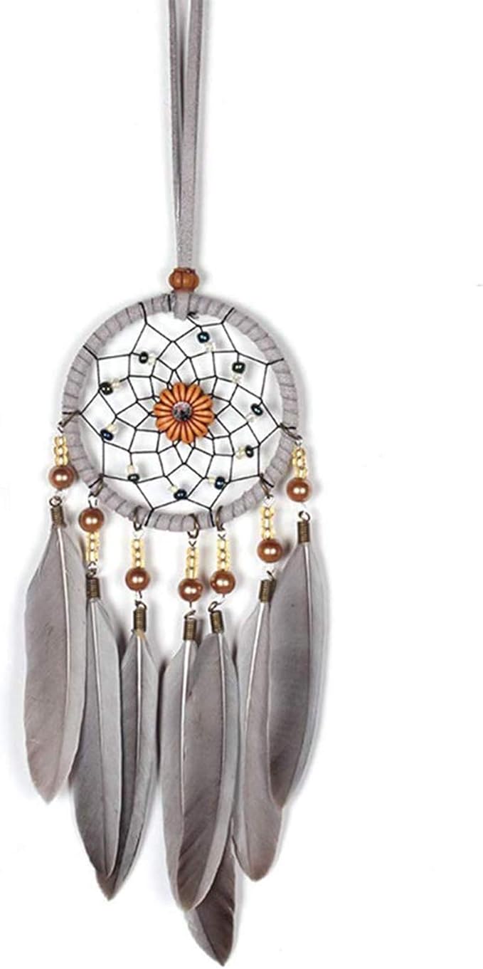 Dream Catchers for Cars Rear View Mirror, Small Feather Dream Catcher Wall Hanging Car Deco Car Charm Ornament (3.1 Grey)