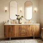 ANDY STAR 18" x 48" Full Length Wall Mirror, Large Brushed Gold Bathroom Mirror for Wall, Scalloped Corner Rectangle Body Mirror for Floor and Leaning