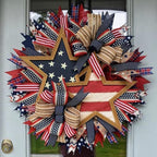 Patriotic Wreaths for Front Door, New 250th Anniversary Decorations, 4th of July Decorations Outdoor, Handcrafted Memorial Day Wreaths, Festival Celebration USA Flag Printed Wreath (D)