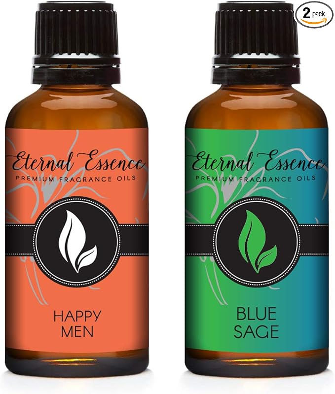 Eternal Essence Oils 2 Pack 30ml Premium Fragrance Oil - Blue Sage & Happy Men - for Candle, Soap Making, Aromatherapy, Diffusers, Home Care, & Humidifiers