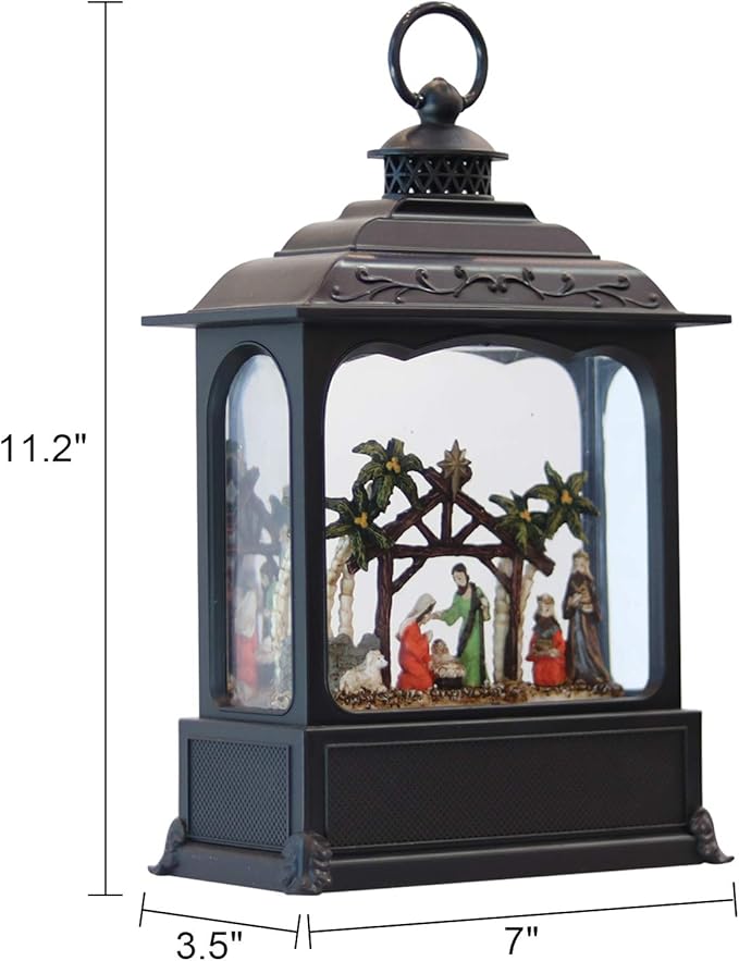 Wondise Christmas Musical Snow Globe Lantern with 6 Hour Timer, 11.2 Inch USB Cord & Battery Operated Spinning Water Glitters Lighted Singing Snow Globe Lantern Christmas (Nativity)