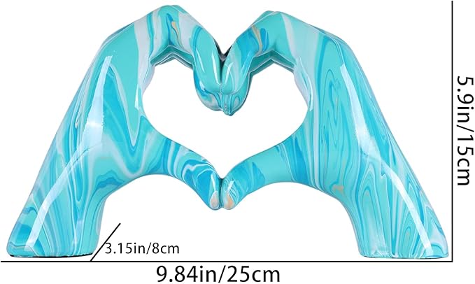Navy blue hand heart decoration, heart hand statue, love finger sculpture wedding decoration, suitable for bookshelf coffee table office bedroom TV cabinet bookshelf small ornaments home decoration.