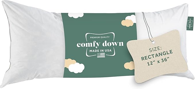 ComfyDown Decorative Throw Pillow Insert, Down and Feather Fill, 100% Cotton Cover, 233 Thread Count - Made in USA (12 X 36)