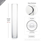 WGVI Quality Thick Weighted Tall Clear Cylinder Glass Vases, 4" W x 24" H, Flower Arrangement Floating Candle Holders Wedding Centerpieces Event Floral Container Tabletop Display Décor, 1 Piece
